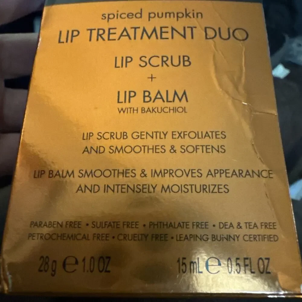 NIB Whish Lip Treatment Duo Spiced Pumpkin Lip Scrub + Lip Balm Full Size